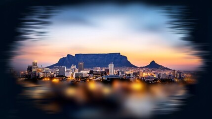 Poster - Stunning panoramic evening view of Cape Town city skyline with iconic Table Mountain : Generative AI