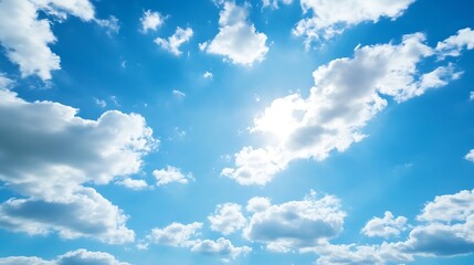 Poster - Vibrant Blue Sky with Soft White Clouds Illuminated by Bright Sunlight on a Clear Day : Generative AI
