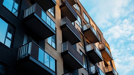 Poster - Contemporary apartment building with multiple balconies reflecting modern urban living lifestyle : Generative AI