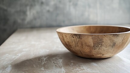 Poster - Rustic Wooden Bowl Styled with Natural Grain on a Neutral Background for Kitchen Decor : Generative AI