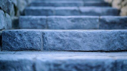 Poster - Close up of stone steps leading upward in a garden or park giving a sense of peaceful ascent : Generative AI