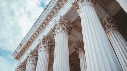Poster - Architectural Detail of Classic Columns Against a Bright Sky in an Historic Building : Generative AI