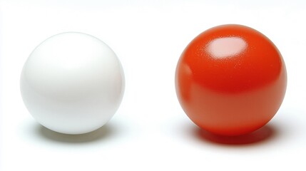 Leinwandbilder - Two smooth spheres, one white and one red, positioned side by side against a clean white background.