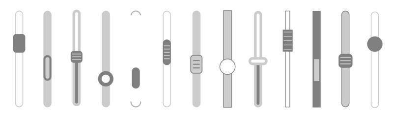 Aufkleber - Scroll bars set, scroll bar slider, vertical brightness sliders, progress down and up, UI design button interface, interaction technique or widget for scrolling. Scrollbar frontend control navigation