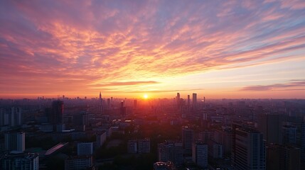 Aufkleber - Stunning panoramic view of city skyline at sunset showcasing vibrant colors and breathtaking scenery : Generative AI