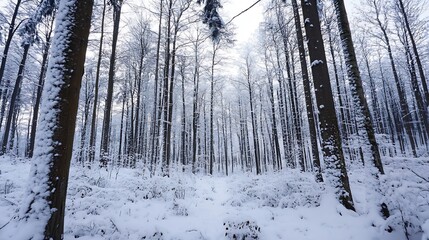 Poster - Serene Winter Landscape Surrounded by SnowCovered Trees in a Frosty Forest : Generative AI