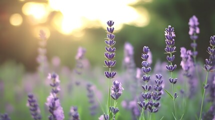 Poster - Breathtaking lavender flowers blooming beautifully in the golden light of sunset : Generative AI