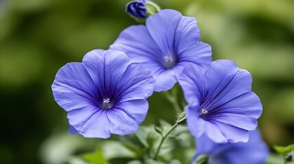 Aufkleber - Vibrant Blue Flowers Emanating Nature's Beauty Against a Lush Green Background : Generative AI