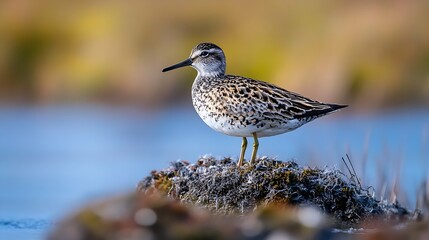 Poster - A beautiful shorebird standing on a rocky perch near water's edge showcasing its graceful features : Generative AI