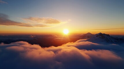 Aufkleber - Stunning Sunrise Over Majestic Mountains Surrounded by Soft Fluffy Clouds : Generative AI
