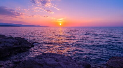 Poster - Stunning Sunset Over the Ocean with Vibrant Colors Reflecting off the Calm Water Surface : Generative AI
