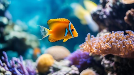 Poster - Vibrant clownfish swimming among colorful coral in a tropical aquatic paradise : Generative AI