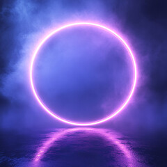 Wall Mural - neon violet ring shrouded in smoke or fog. dark background. glow effect. 3d rendering. modern style.