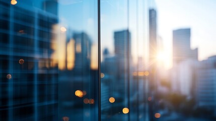 Aufkleber - Stunning city skyline at sunset reflecting in glass buildings against a vibrant sky : Generative AI