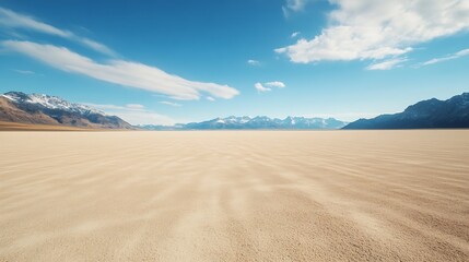 Poster - Stunning panoramic view of a vast desert landscape with mountains under a clear blue sky : Generative AI