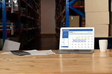 Poster - calendar on computer software application for schedule planning for personal organizer and online bu