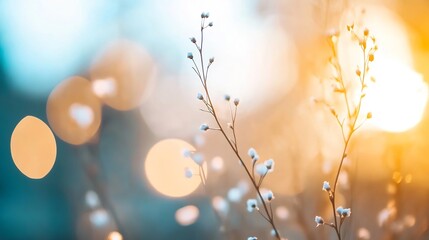 Aufkleber - Delicate wildflowers illuminated by soft sunlight creating a beautiful bokeh effect in the background : Generative AI