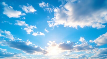 Poster - Vibrant and Lively Sky Filled with Fluffy Clouds Illuminated by the Sun : Generative AI