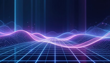 Poster - Dynamic digital waves animation virtual space graphic design futuristic environment wide-angle view abstract technology concept for enhanced user experience
