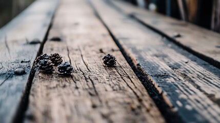 Leinwandbilder - CloseUp of Pine Cones on Rustic Wooden Surface in Natural Light : Generative AI