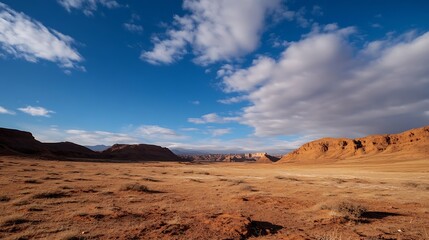 Poster - Vast Desert Landscape with Rolling Hills under a Bright Blue Sky : Generative AI