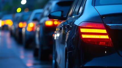 Aufkleber - row of cars with illuminated taillights in evening traffic capturing urban lifestyle and modern comm