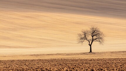 Fototapete - A lonely tree stands against a backdrop of rolling hills showcasing the beauty of barren landscapes : Generative AI