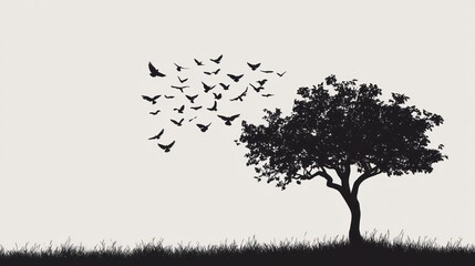 silhouette of tree and birds taking flight