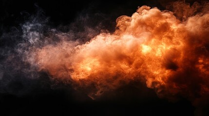 Leinwandbilder - Dramatic cloud of orange smoke illuminating a dark backdrop artistically : Generative AI