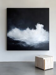 Fototapete - Abstract painting of crashing waves with dramatic contrasts of black and white displayed in a modern setting : Generative AI