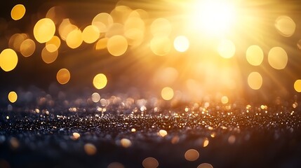 Poster - Glistening golden bokeh lights sparkling on dark surface creating a magical atmosphere : Generative AI