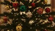 © Qbertstudio - Christmas tree features various ornaments, fairy lights creating festive atmosphere. Seasonal decor embodies celebration, joy, family traditions during winter holidays.