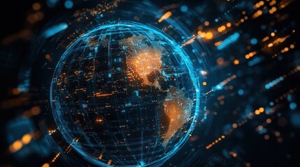 Poster - Digital Global Network, Futuristic Visualization of Worldwide Connectivity