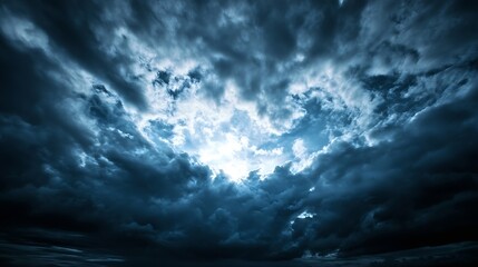 Poster - Dramatic stormy sky filled with dark clouds and beams of light creating a striking visual atmosphere : Generative AI
