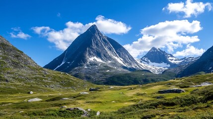 Aufkleber - Breathtaking mountain landscape showcasing majestic peaks under a bright blue sky : Generative AI