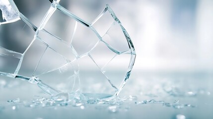 Poster - Close up of a shattered glass cup with sharp pieces on a reflective surface : Generative AI
