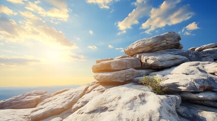 Aufkleber - A scenic view of sunlit rocks and vibrant clouds creating a stunning natural landscape at sunset : Generative AI