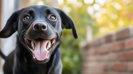 Poster - Happy Black Labrador Retriever Dog Smiling Playfully in a Gorgeous Outdoor Setting : Generative AI