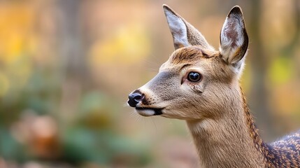 Poster - Elegant Deer Gazing Curiously in a Forest Surrounded by Autumn Colors : Generative AI