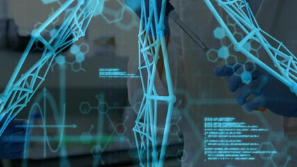 Aufkleber - Scientist in laboratory analyzing digital medical data and DNA structure animation