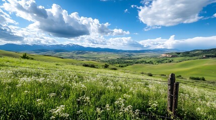 Poster - Expansive Rolling Hills with Lush Green Fields and Dramatic Sky Showcasing Nature's Splendor : Generative AI