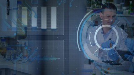 Aufkleber - Scientist working in laboratory with digital data processing animation overlay