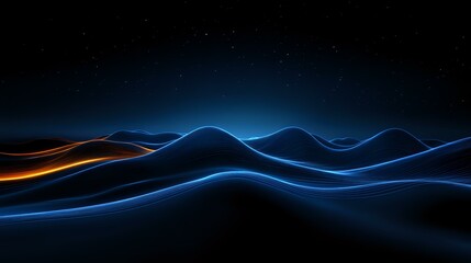 Aufkleber - Abstract glowing blue and orange light waves flowing smoothly against dark background, creating dynamic motion effect for modern technology designs and presentations.