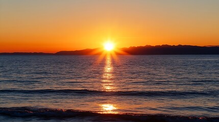 Fototapete - Stunning sunset over tranquil ocean waves with vibrant colors reflecting on the water : Generative AI