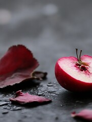 Aufkleber - Isolated apple with slices and peels on a dark background showcasing freshness and simplicity : Generative AI