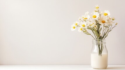 Poster - Beautiful bouquet of white daisies in a mason jar set against a minimalistic background : Generative AI