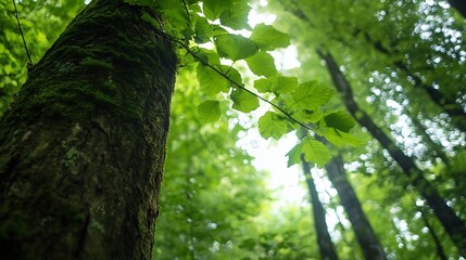 Poster - Lush Green Forest with Sunlight Filtering Through Leaves Creating a Tranquil and Serene Atmosphere : Generative AI