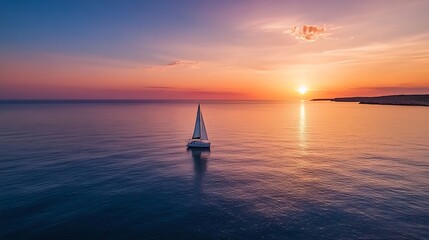 Aufkleber - Sailing boat on calm waters at sunset under a colorful sky with tranquil reflection : Generative AI