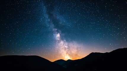 Aufkleber - Starlit night over a serene mountain landscape with the Milky Way shining brightly : Generative AI