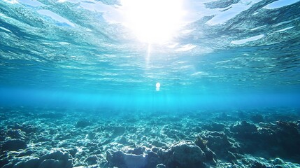 Fototapete - Breathtaking underwater scene showcasing rays of sunlight penetrating the clear ocean water over vibrant coral reefs : Generative AI